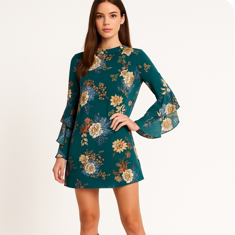 BEBOP BE YOU BE FREE Floral Ruffle Sleeve Dress – Size Medium